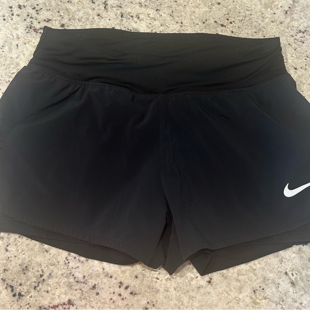 Nike Women's Black Athletic Running Shorts with White Swoosh